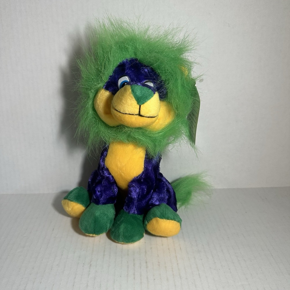 Vintage Mardi Gras Lion Plush 9" Stuffed Animal Plush Appeal Yellow Purple Green